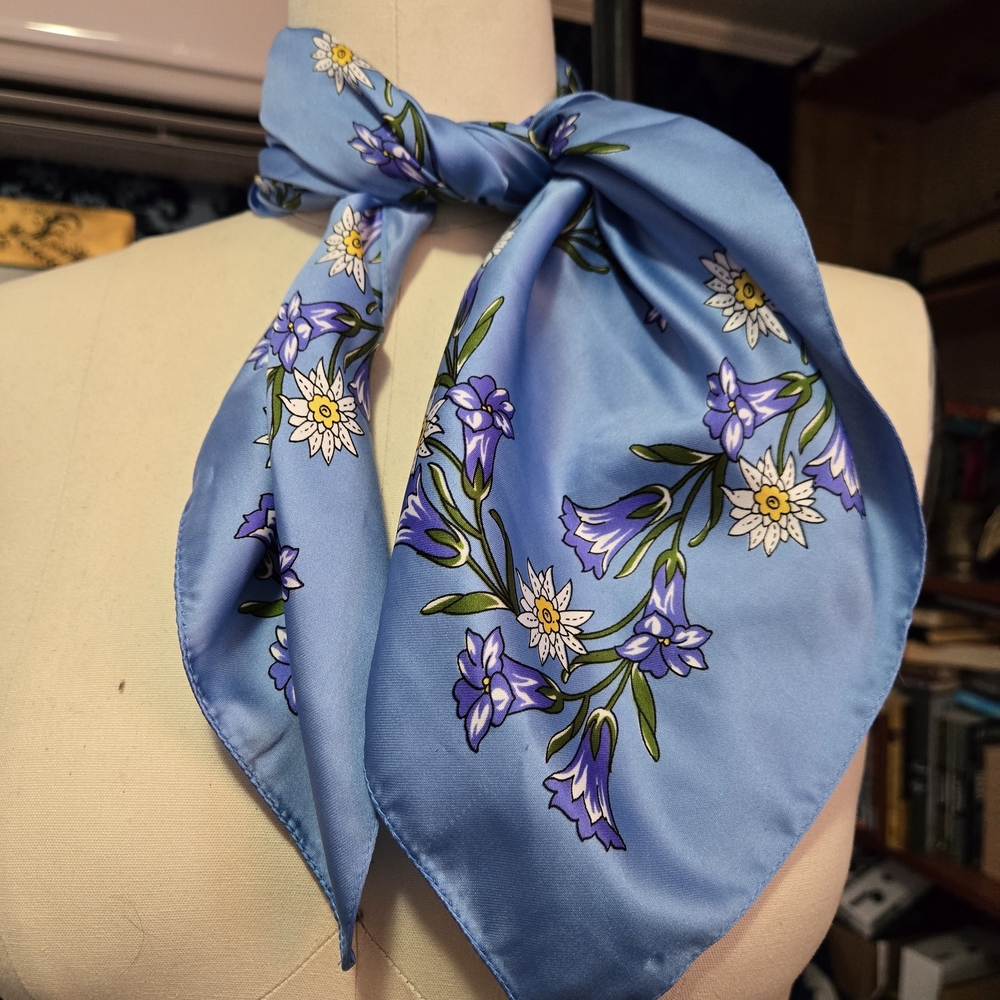 Floral Blue Silk Scarf